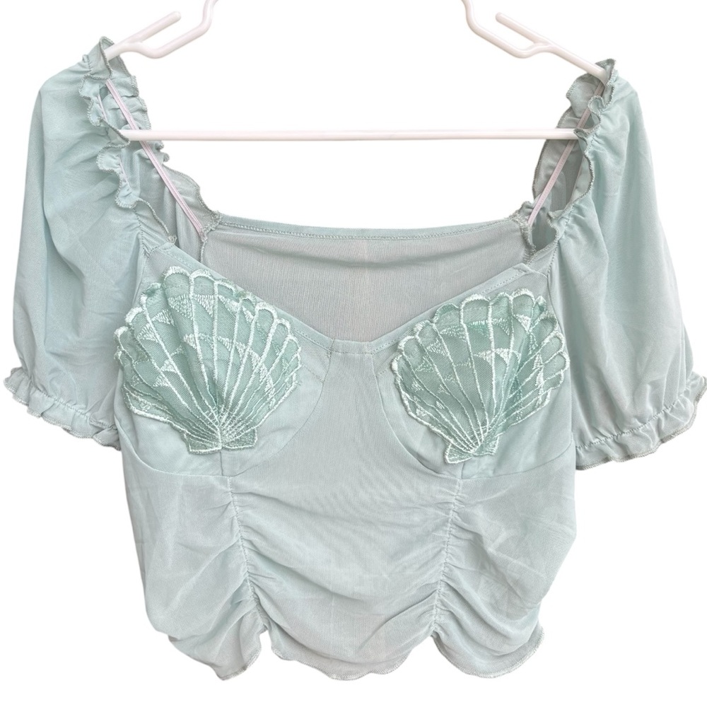 ROMWE Mint Green Shell Appliqué Crop Top